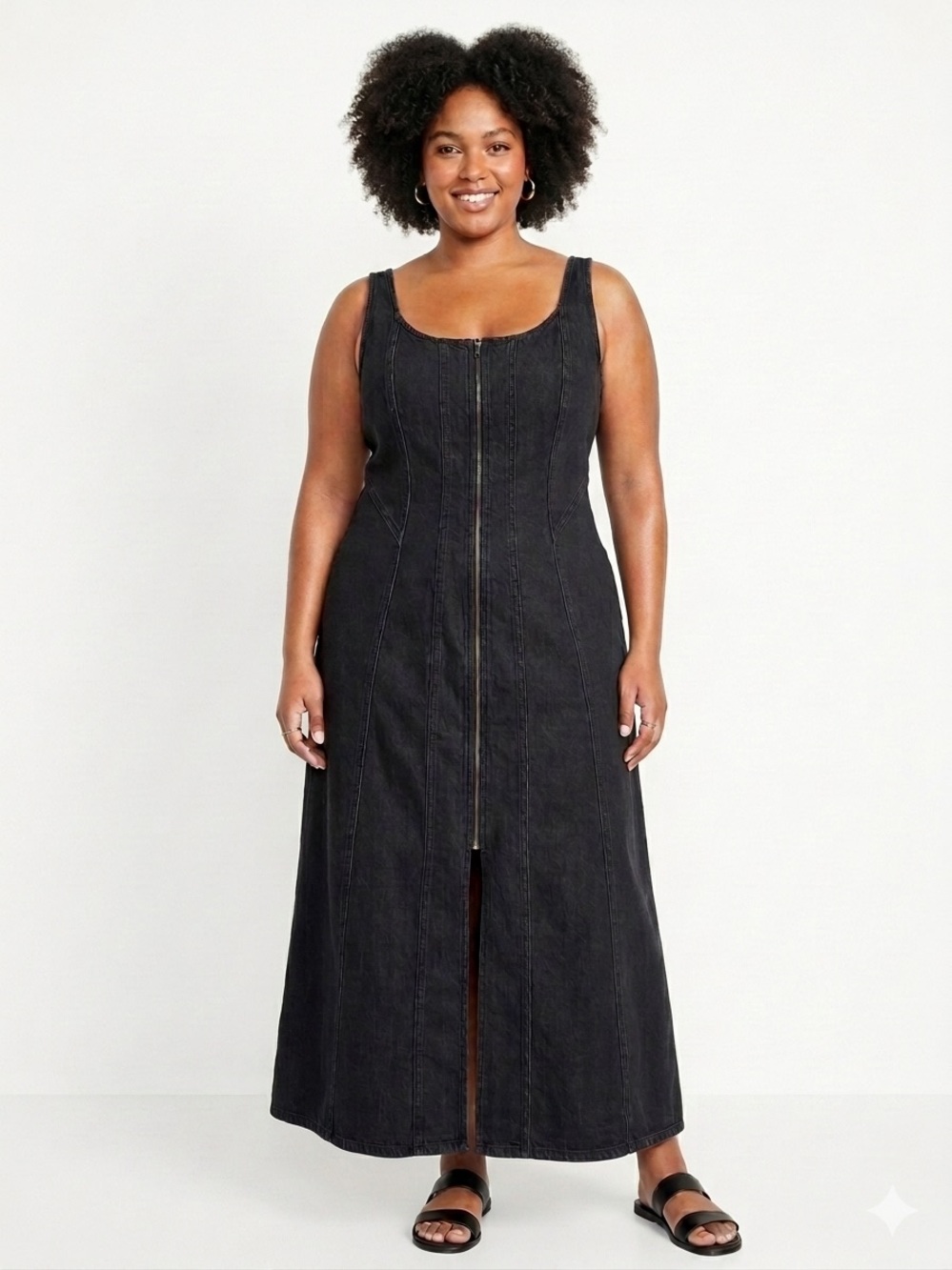 Universal Thread Black Denim Sleeveless Zip-Front Maxi Dress